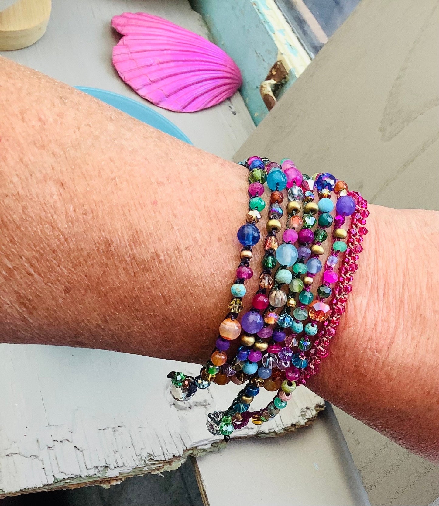 Fern green crocheted double bracelet pretty bracelet, early,natural jewelry