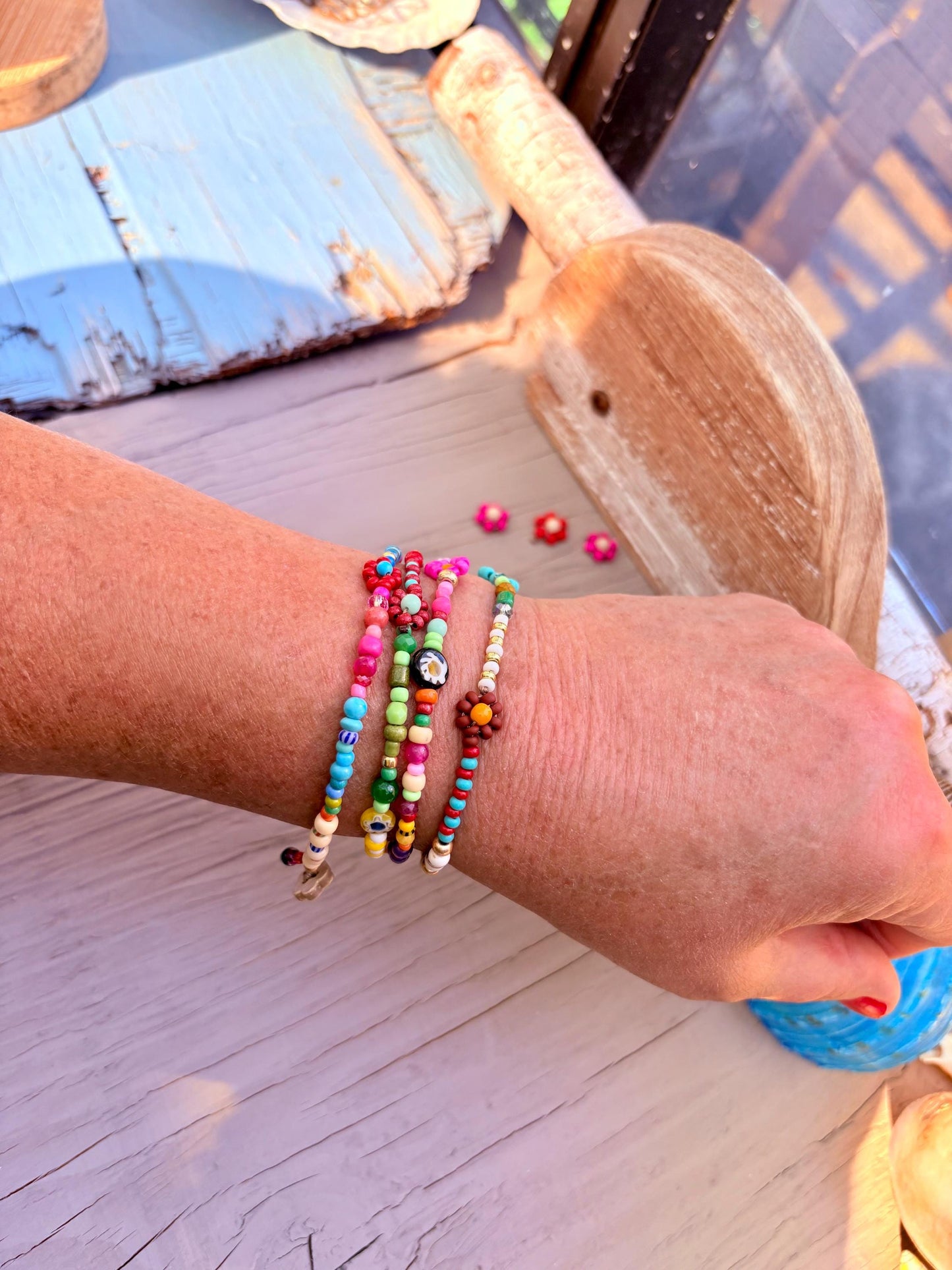 Handwoven Flower Lei Necklace: Colorful Seed Bead Summer Jewelry