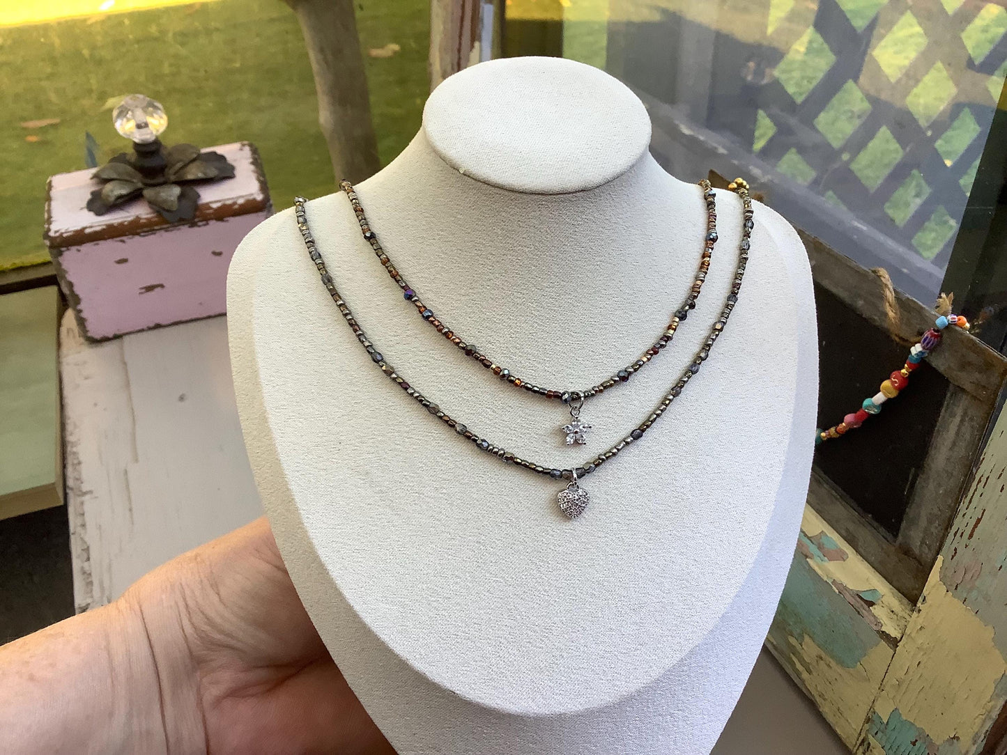 Tiny bead delica petite minimalist necklace with sterling pendant