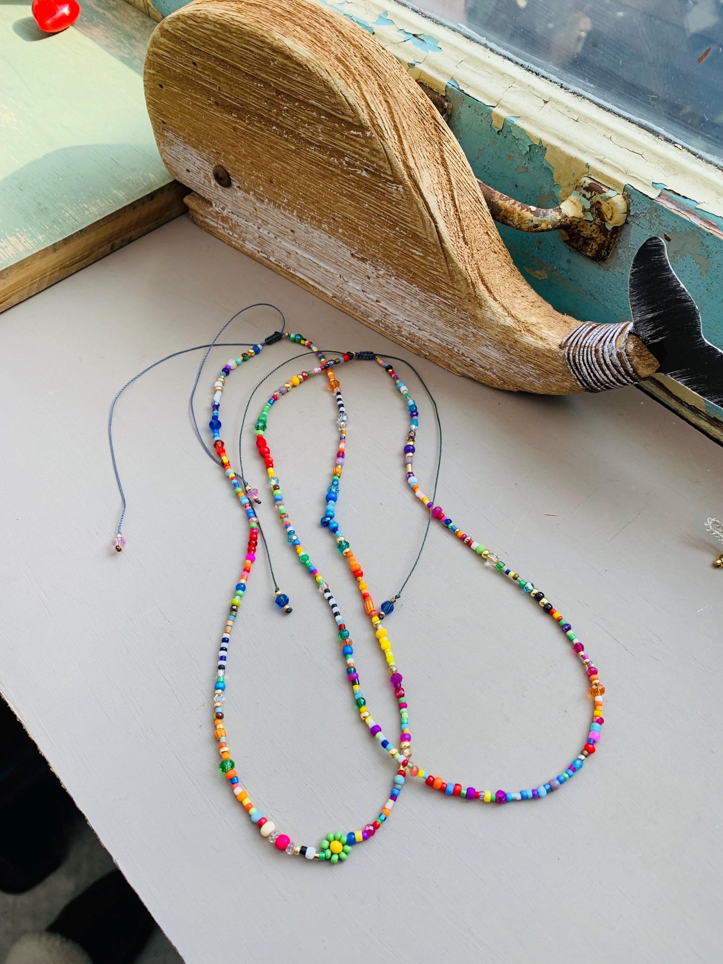 Colorful Seed Bead Choker: Beaded Flower Necklace