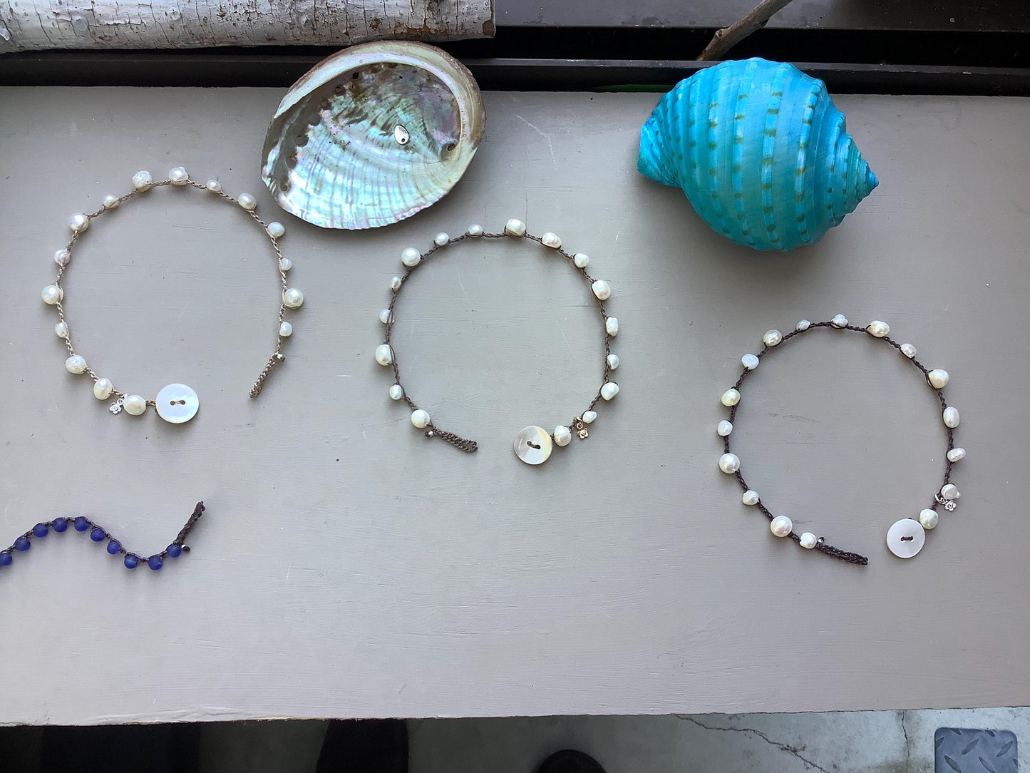 Pearl nugget earthy crocheted anklet, earthy summer wear