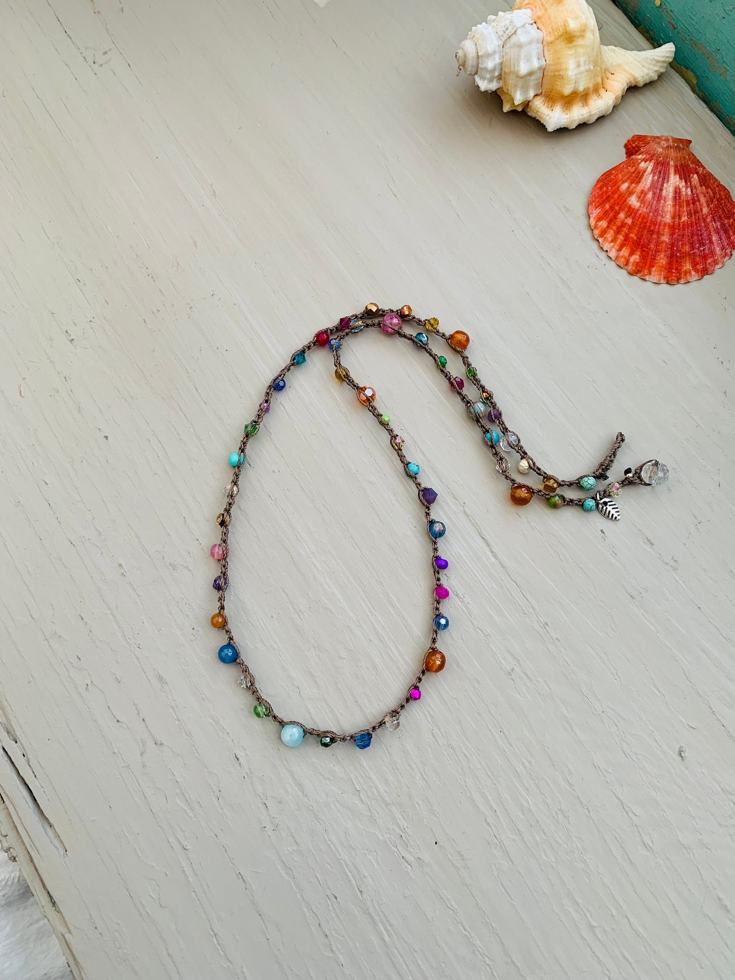 Pebble Beach crocheted bracelet or necklace , boho, natural earthy jewelry