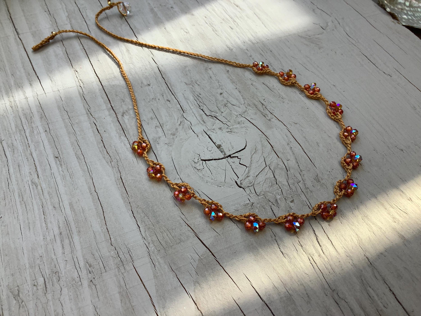Turkish lace pretty colourful summer necklace in burnt orange