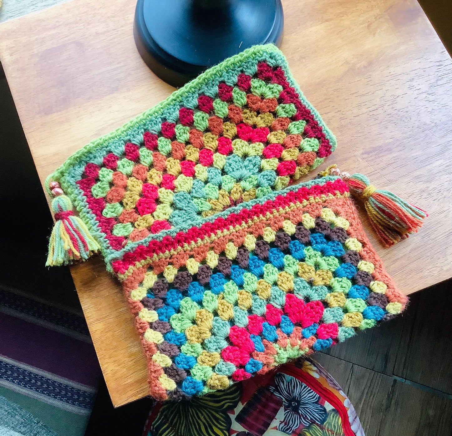 Handmade Granny Square Clutch: Norwegian Wool Boho Bag