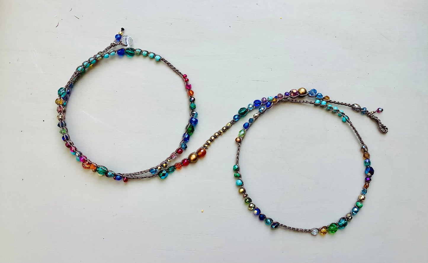 Splash of blue crocheted wrap bracelet and necklace