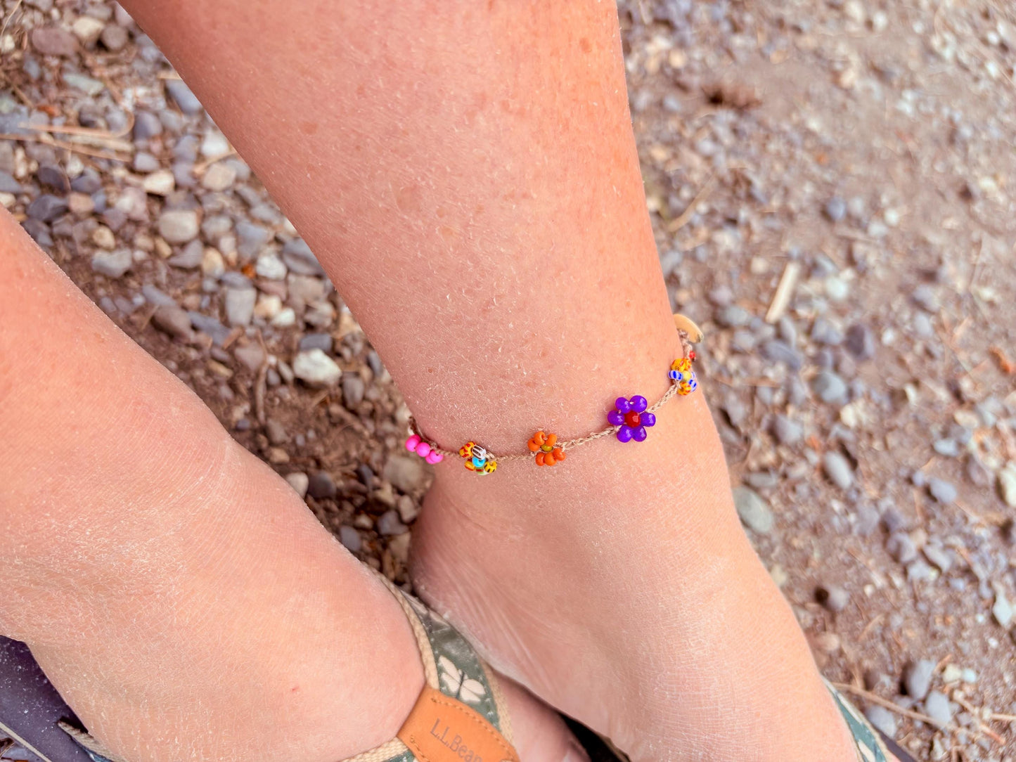 Boho crocheted hippie anklet, fun flowers