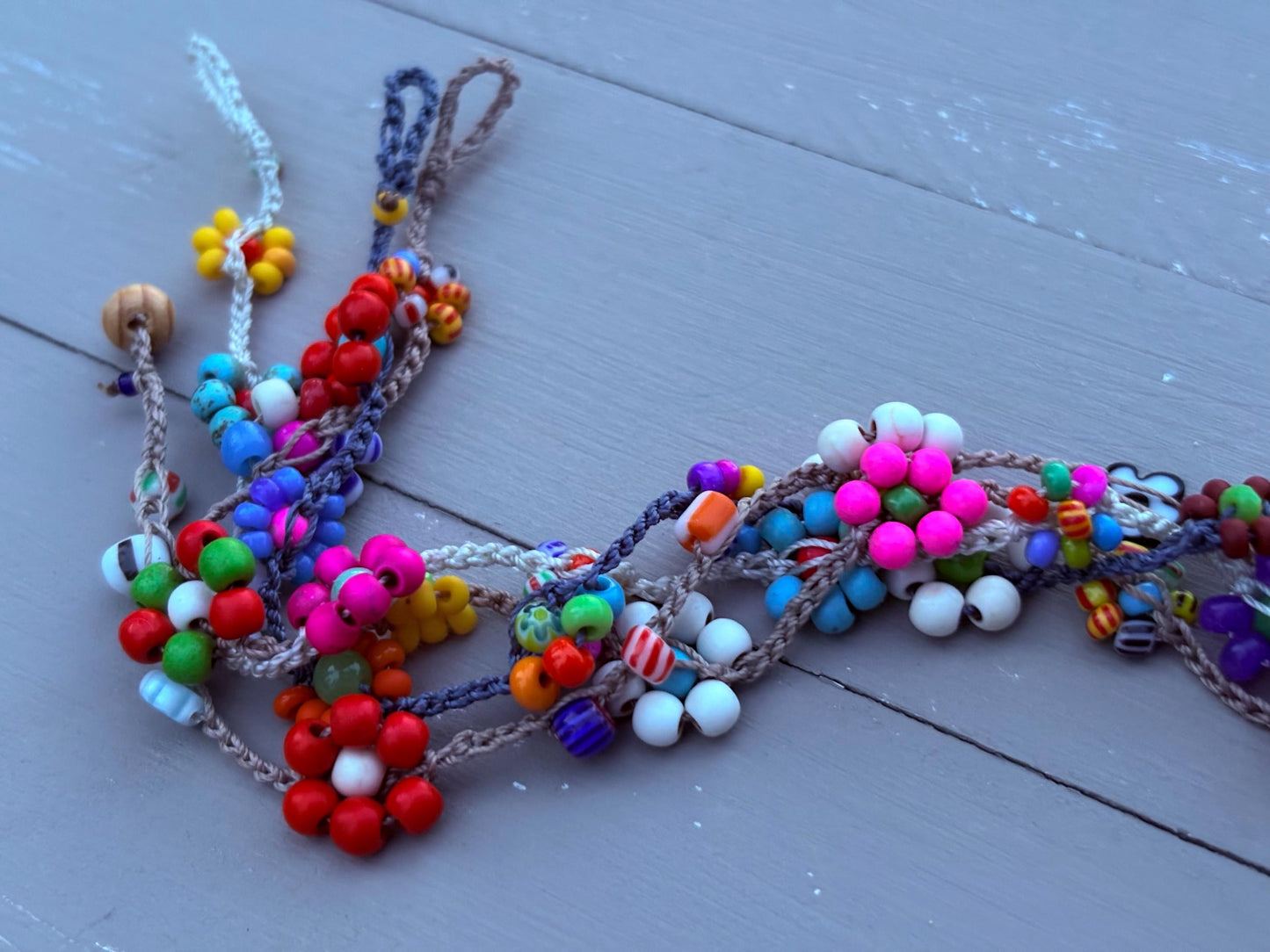 Wildflowers crocheted anklets , boho natural jewelry, fun