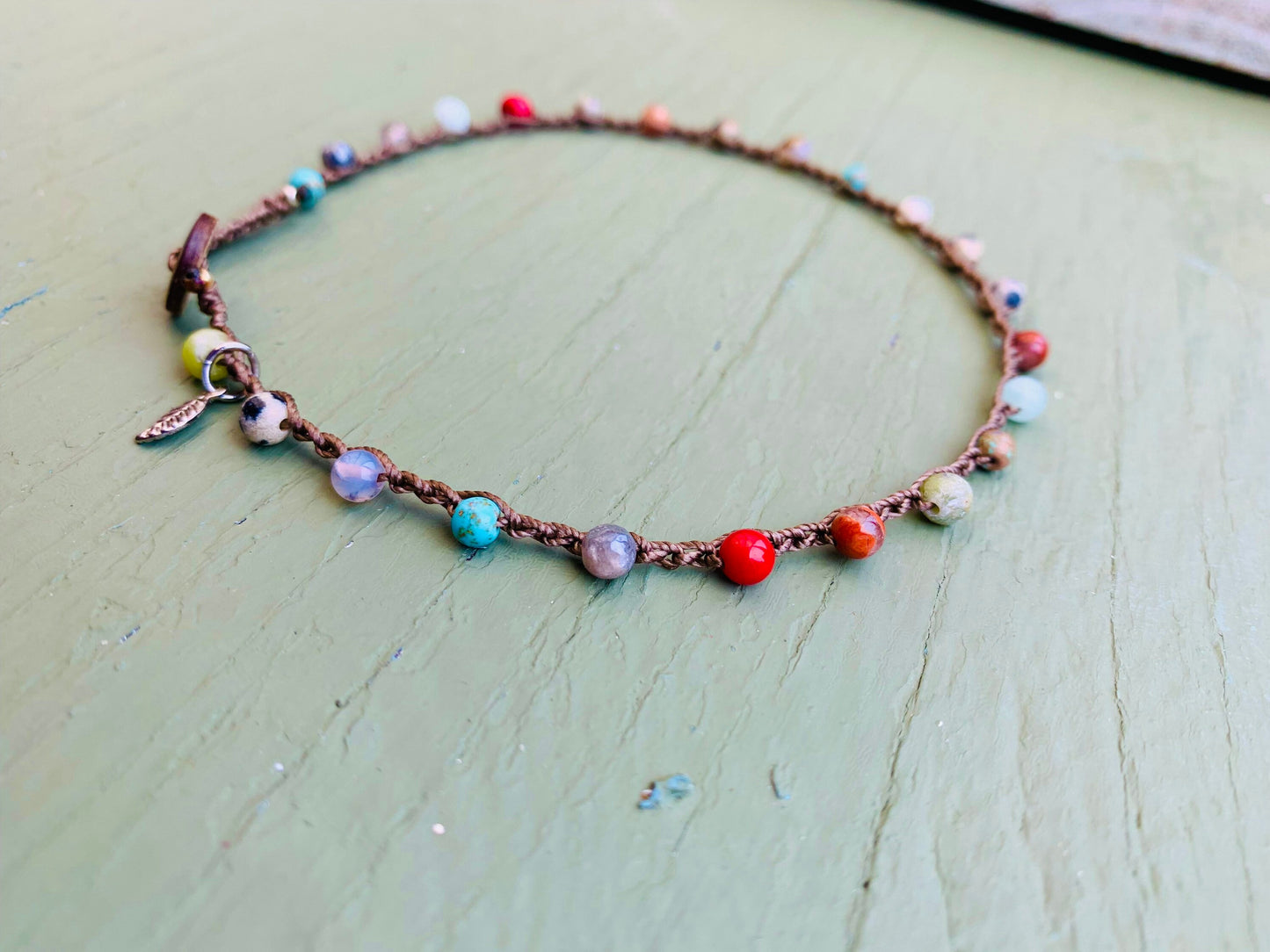 Dalmatian, jasper crocheted natural boho anklets