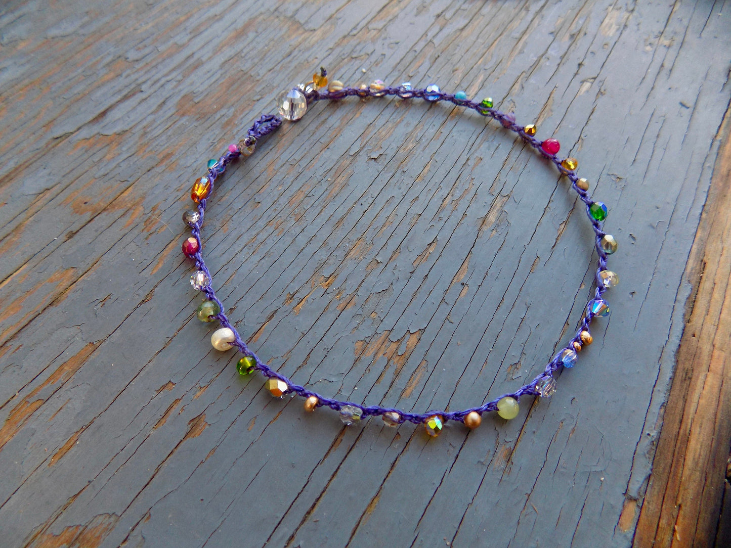 French lilac crocheted anklet, boho, natural jewelry