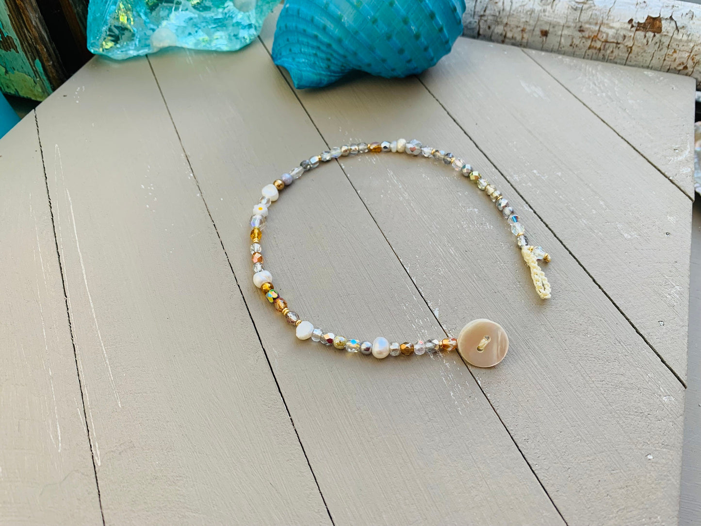 Crystal pearl bead anklet
