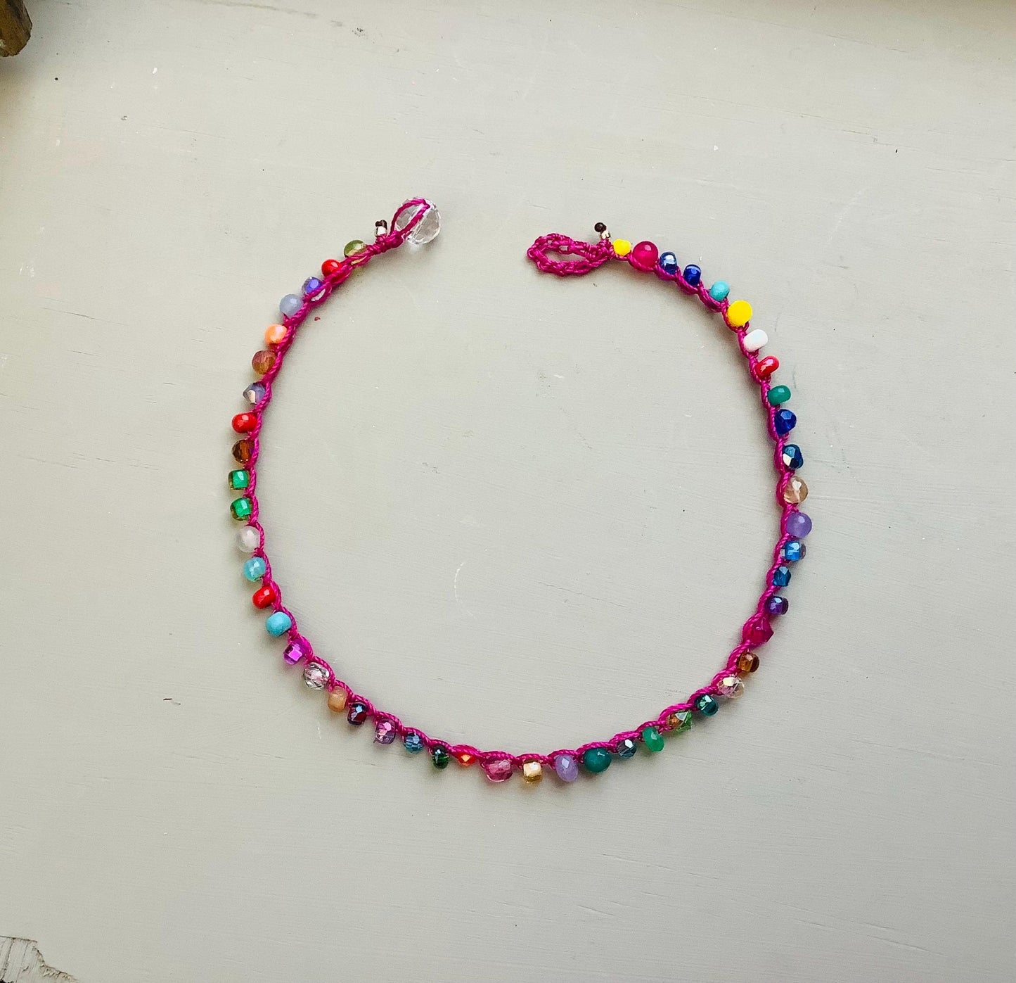 Sunkissed crocheted anklets with gemstones, beachy