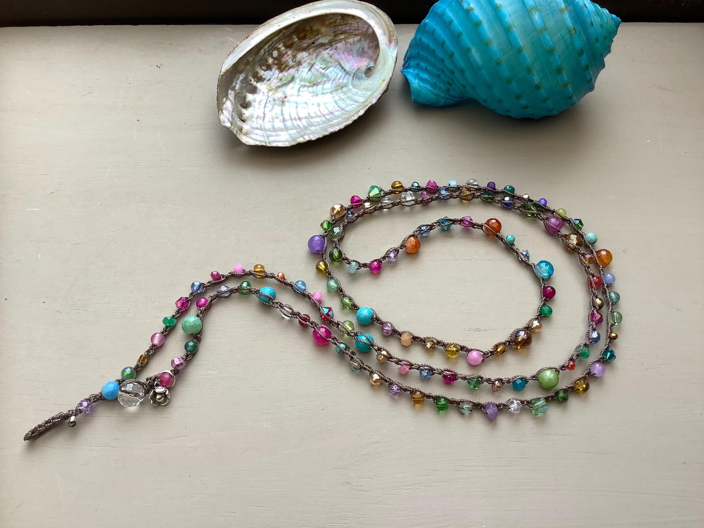 Crocheted 5X natural earthy boho necklace