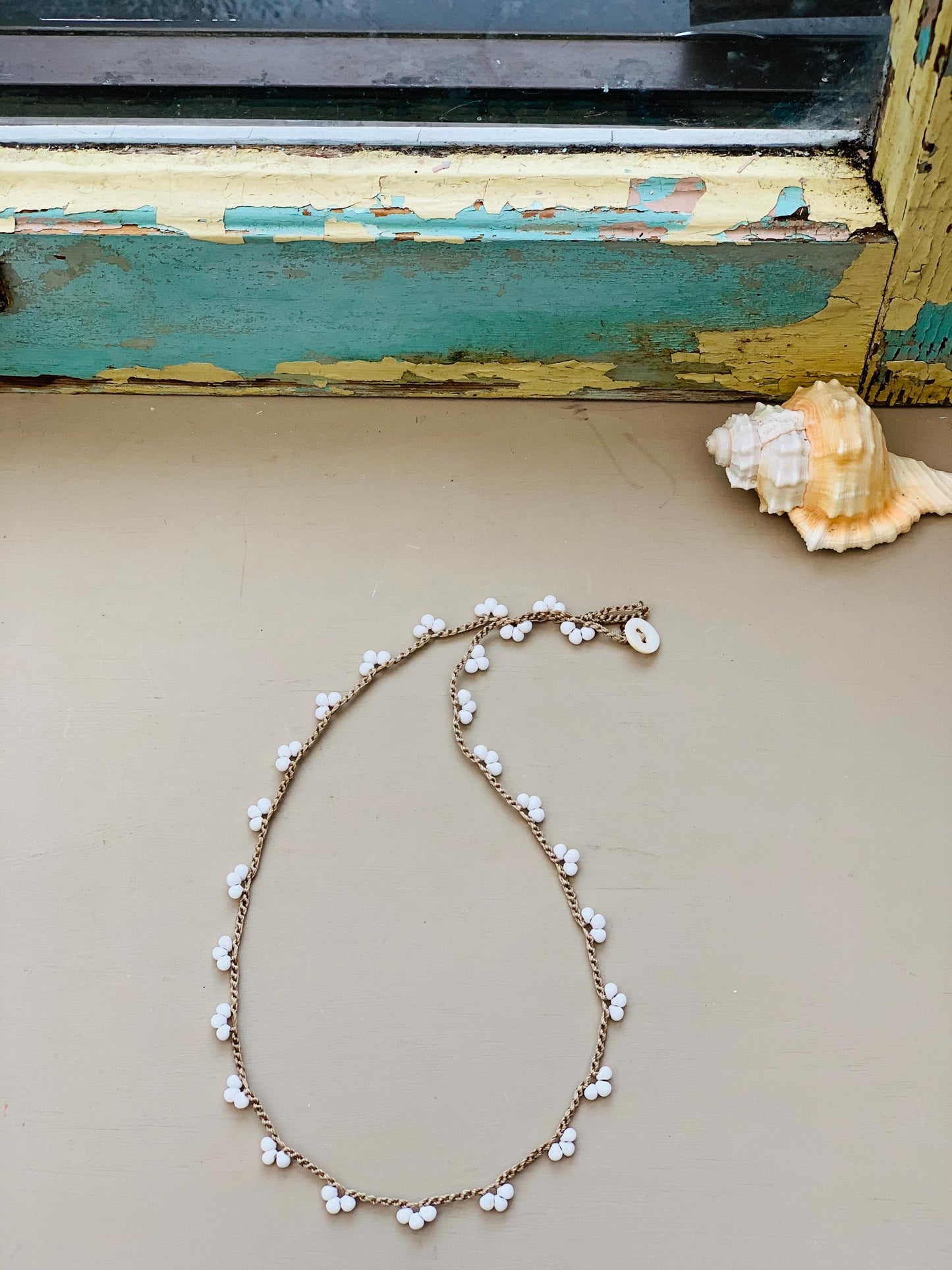 White lace crocheted necklace simple minimalist metal free