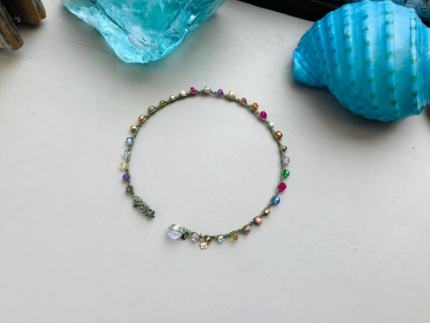 Fern green crocheted anklet