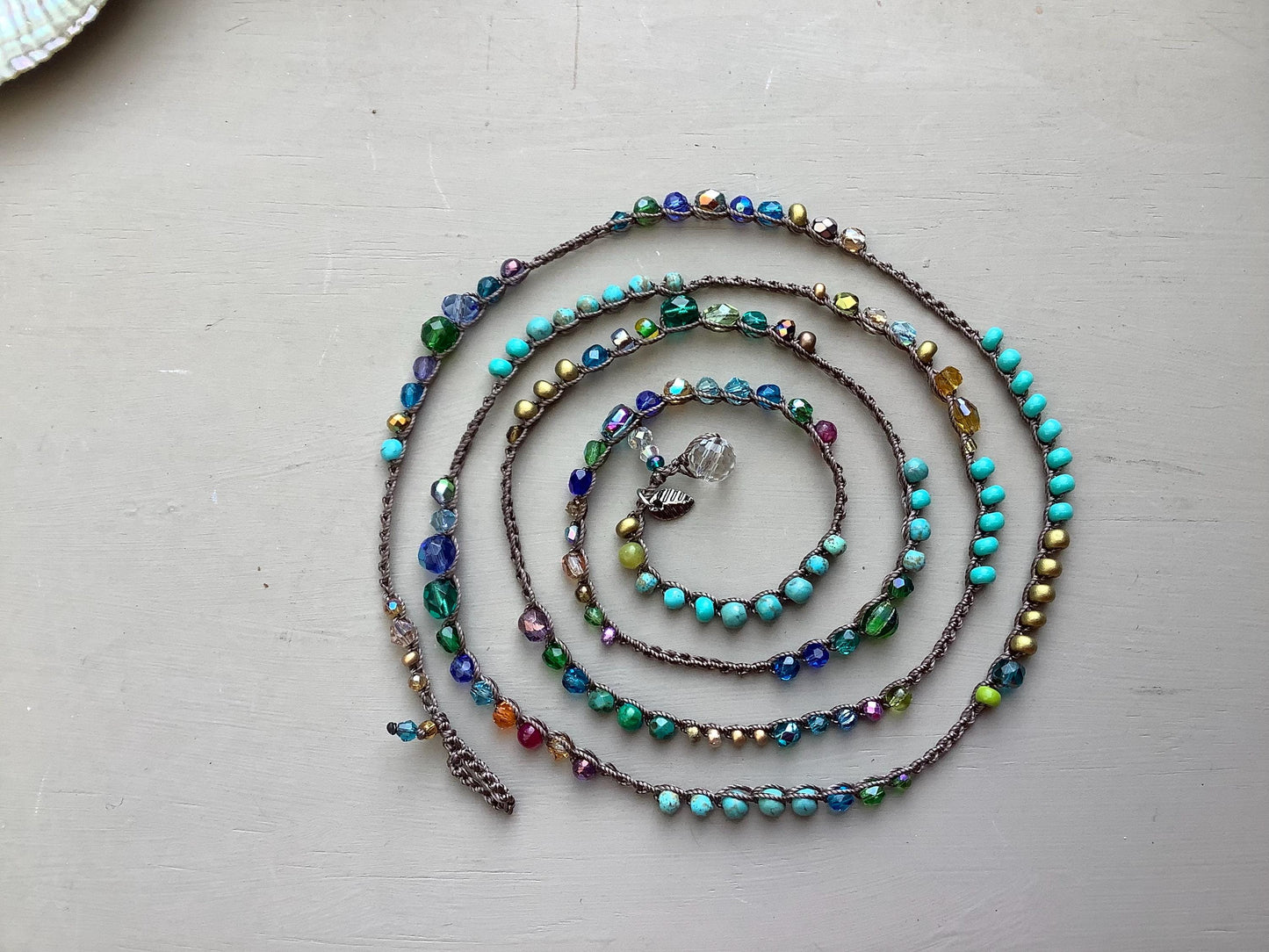 Splash of blue crocheted wrap bracelet and necklace