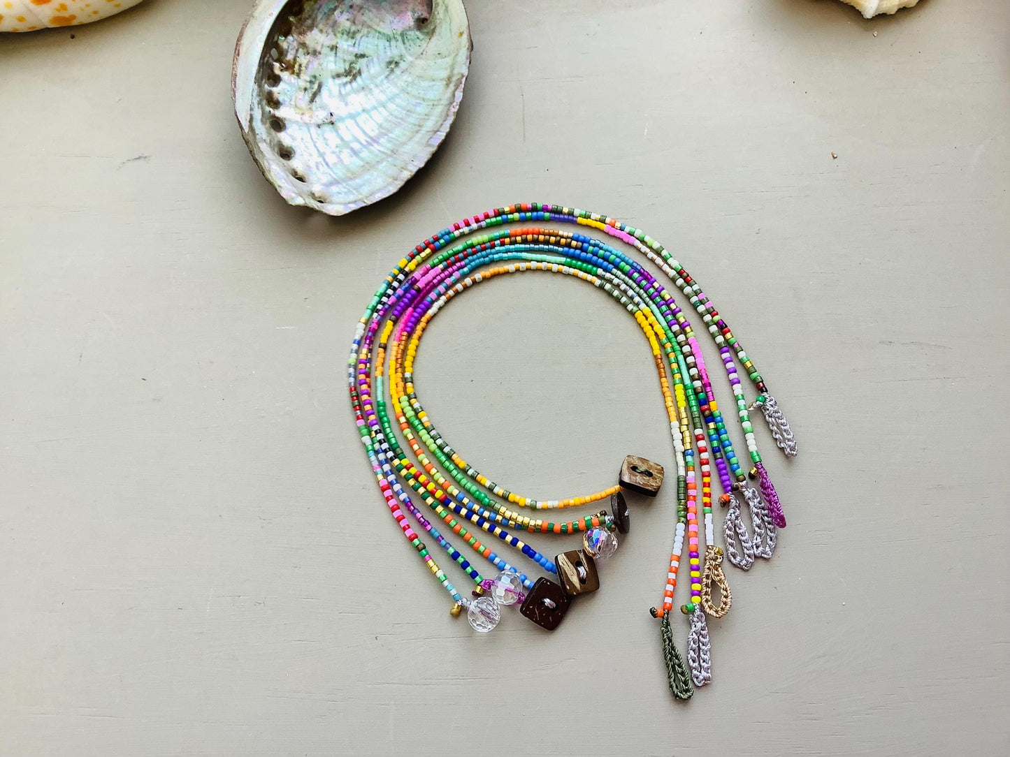 Toho petite beaded anklets with coconut button