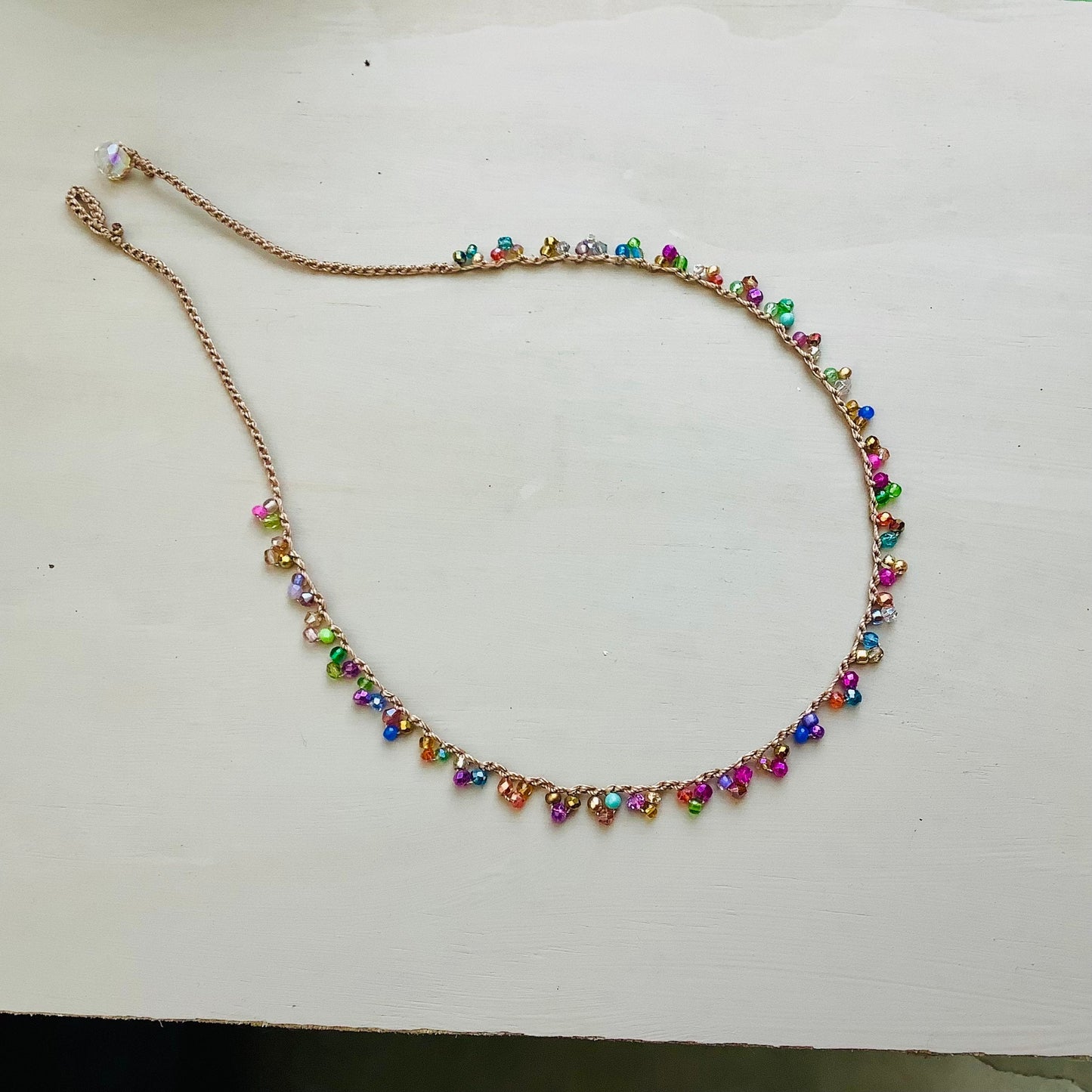 Lacy crocheted tiny crystal and gems necklace