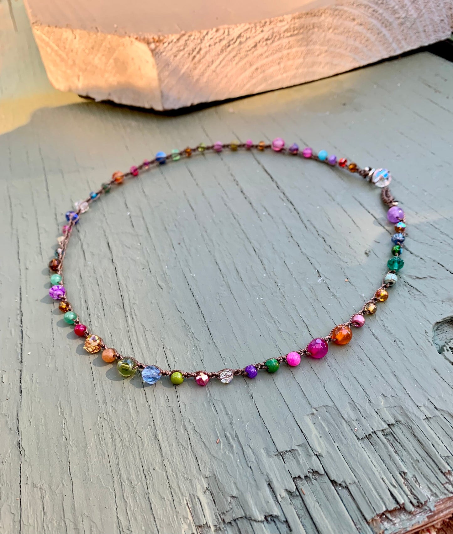 Pebble beach natural earthy necklace, with leaf charm