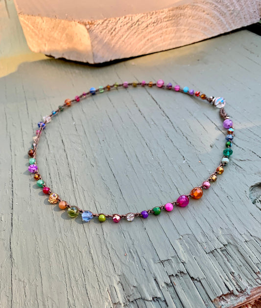 Pebble beach natural earthy necklace, with leaf charm