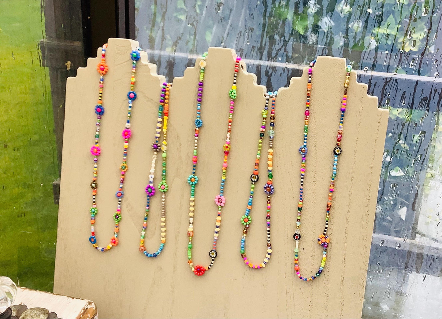 Flower Lei Necklace: Seed Bead Summer Jewelry