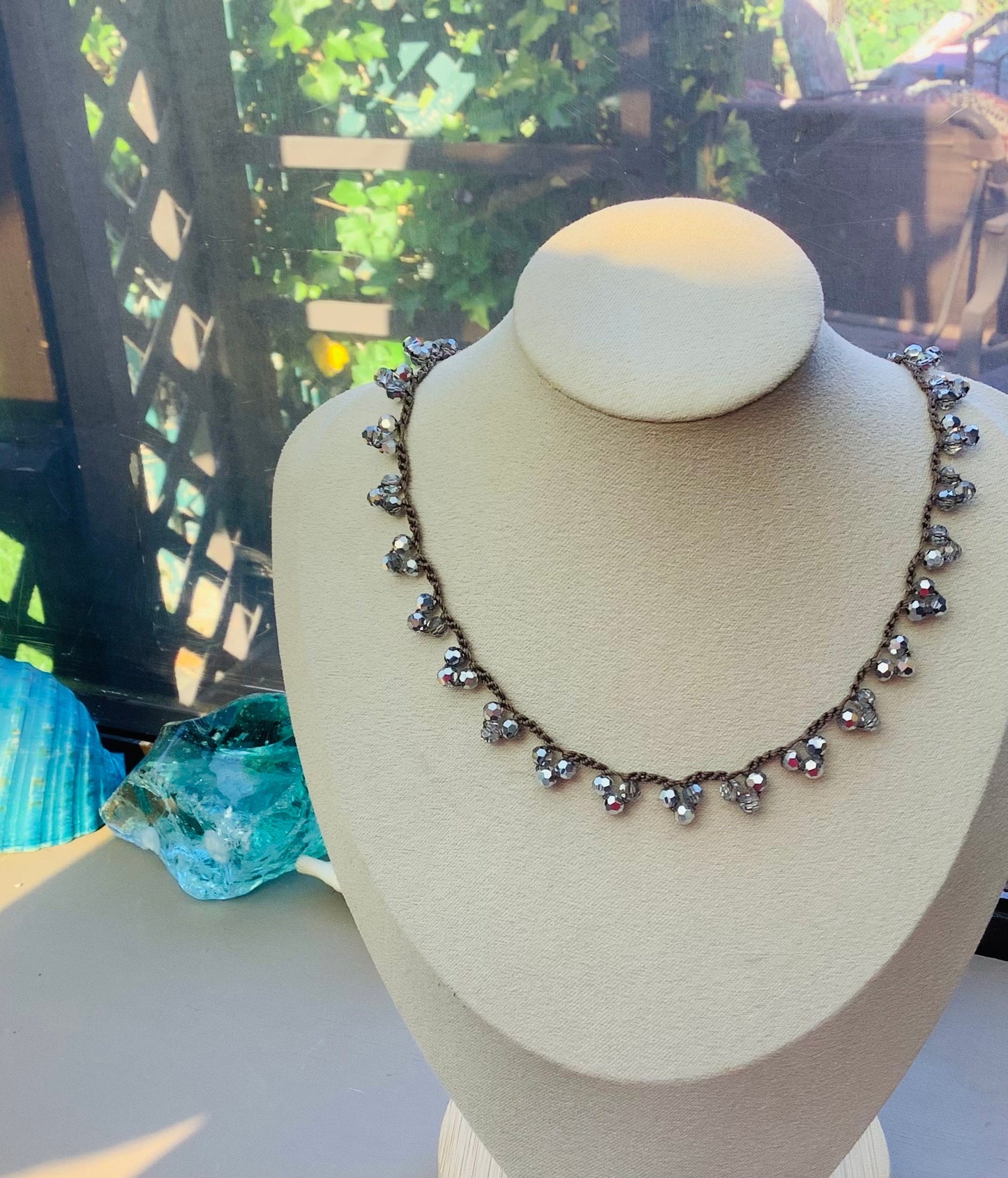 Lace crocheted necklace, boho natural jewelry