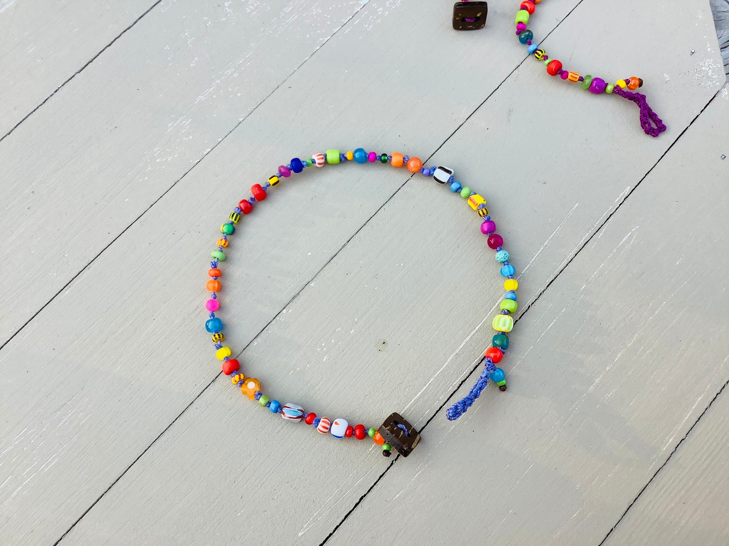 Venetian beaded knotted anklets with coconut button