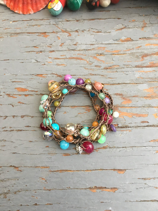 Pebble Beach crocheted bracelet or necklace , boho, natural earthy jewelry