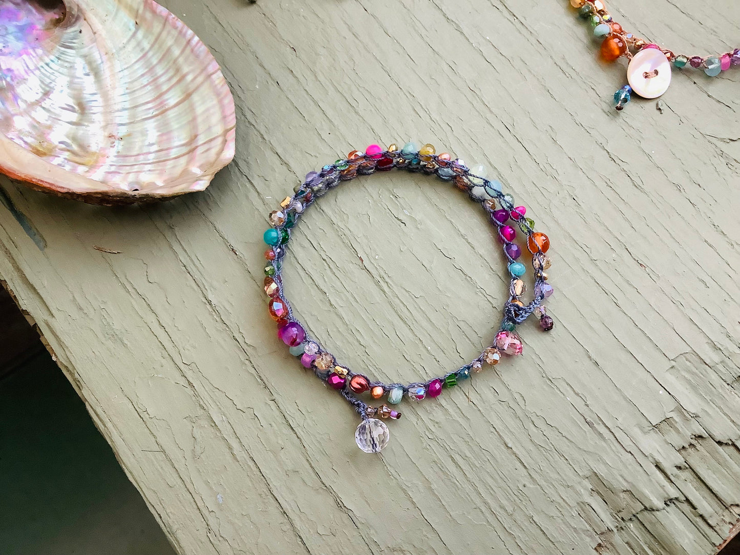 Double crocheted bracelets with crystals and gemstones