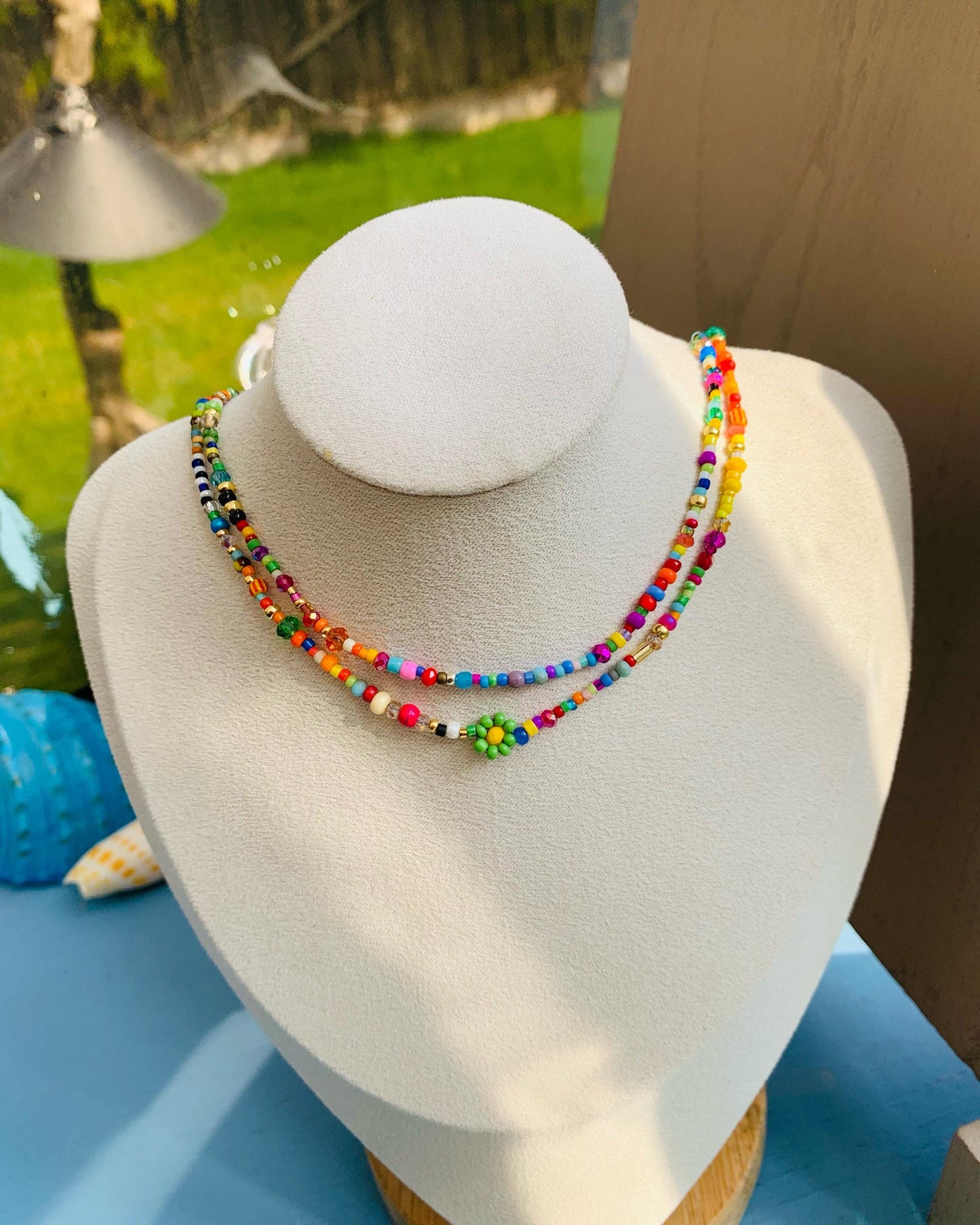 Colorful Seed Bead Choker: Beaded Flower Necklace