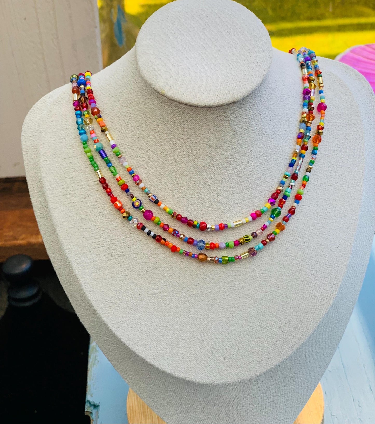 Colorful sweet petites necklaces, made with tiny specialty beads , fun, friendship,pearl
