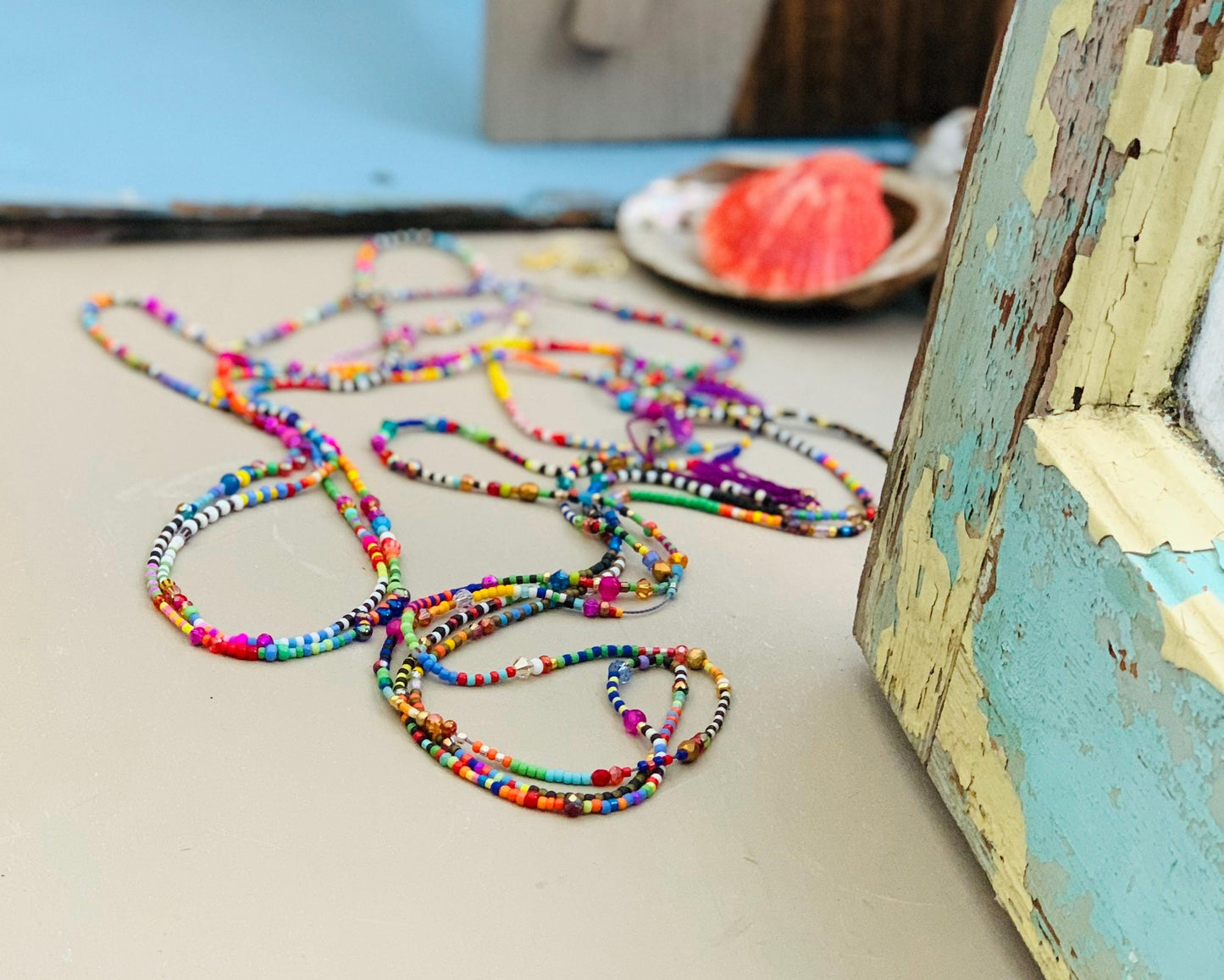 Colorful fun necklace, specialty beads,  petite beads, minimalist, slip on