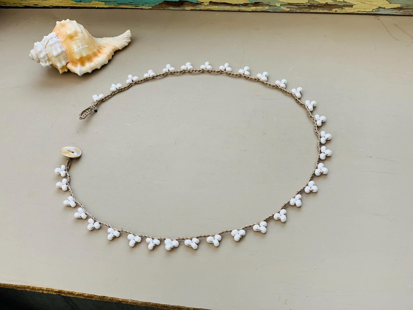 White Summer lace crocheted necklaces, boho, pretty summer necklace