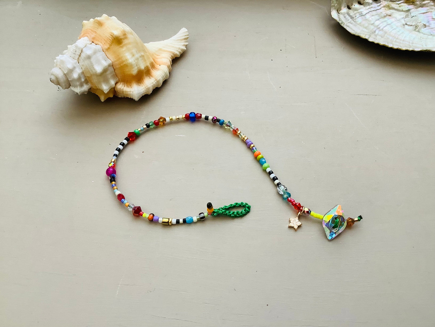 Delicate tiny bead colorful bracelet with Swarovski button