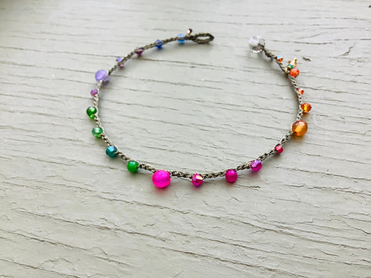 Rainbow crocheted anklet, boho, natural jewelry