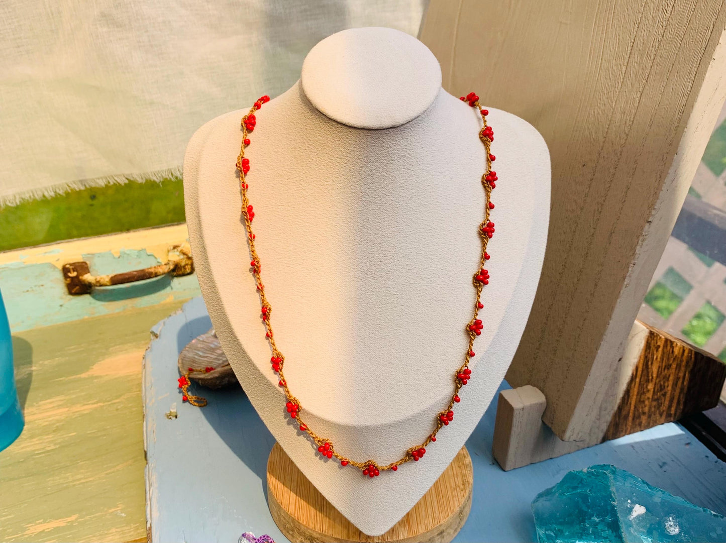 Turkish lace pretty colourful  summer necklace, or wrap bracelet, extra long