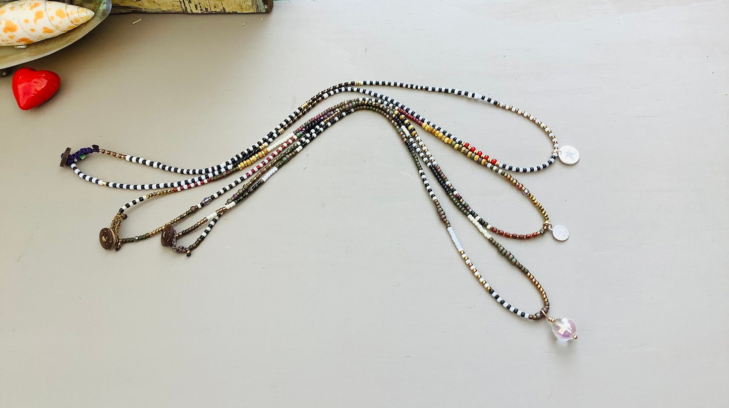 Striped Toho neutral tones petite glass necklaces