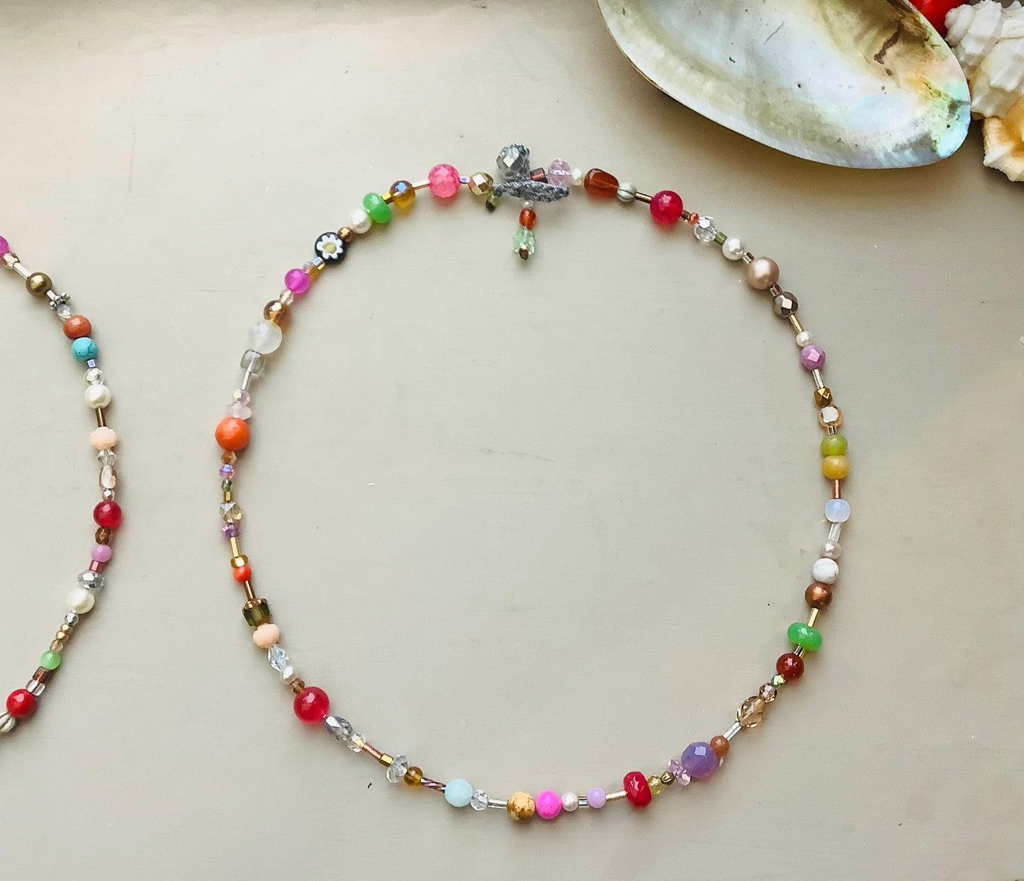 Colorful Gemstone Crystal Necklace: Crocheted Closure, Fun Friendship Jewelry