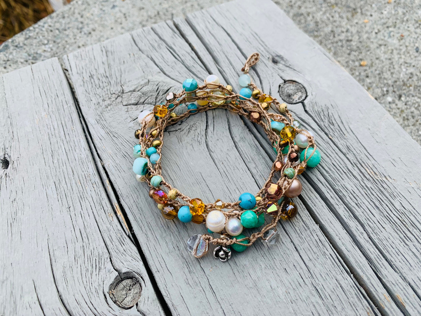 Tuscany 5X crocheted wrap bracelet natural boho jewelry