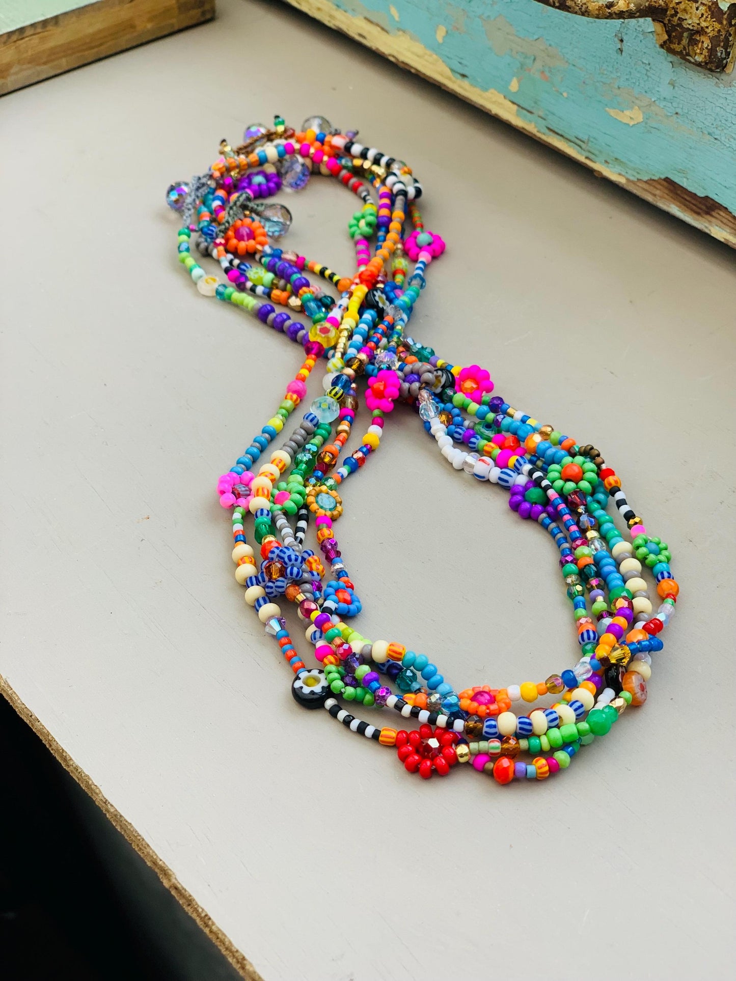 Flower Lei Necklace: Seed Bead Summer Jewelry