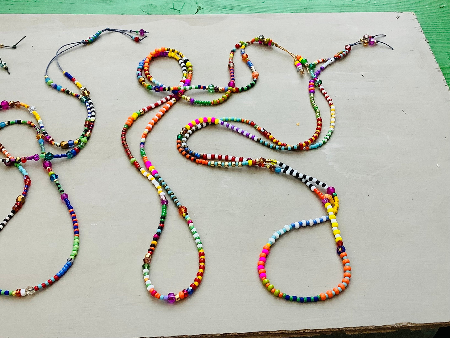 Colorful fun necklace, specialty beads,  petite beads, minimalist, slip on