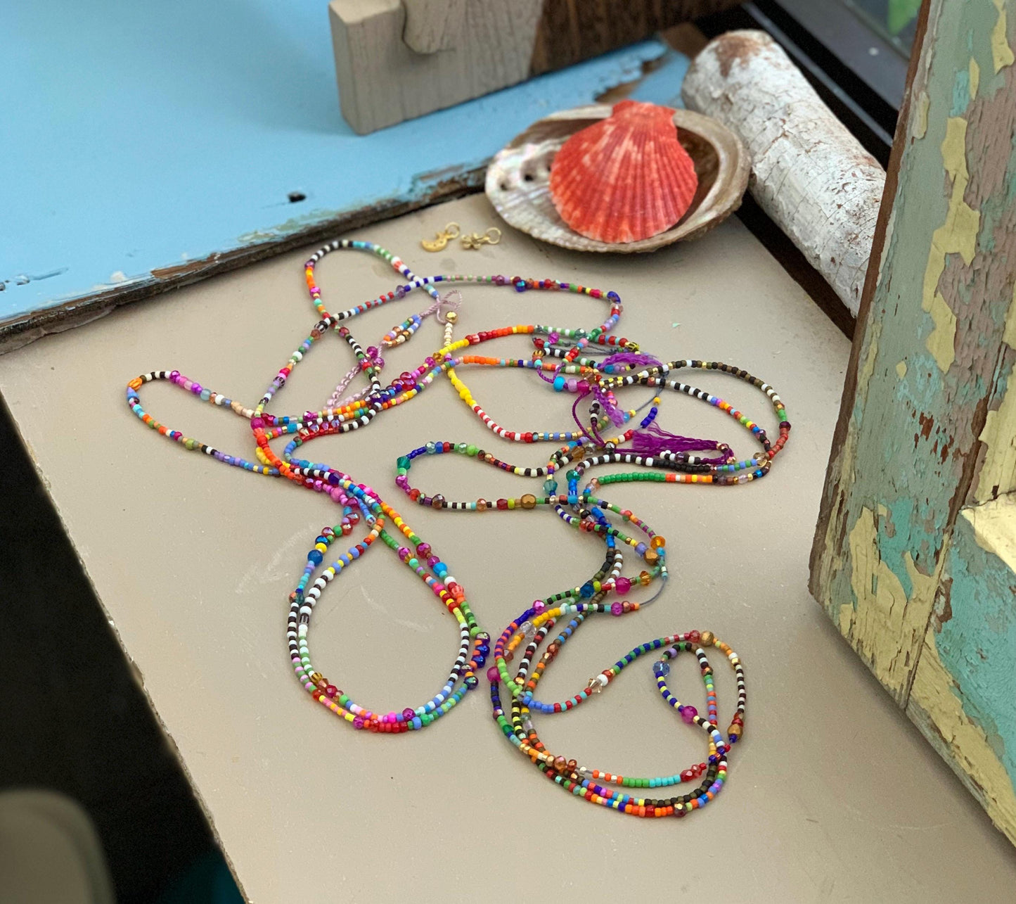 Colorful fun necklace, specialty beads,  petite beads, minimalist, slip on