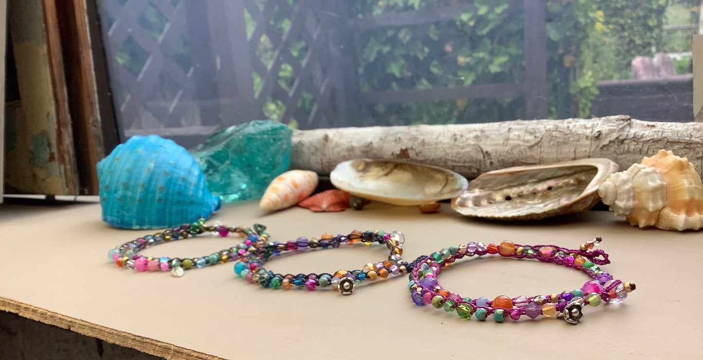 Fern green crocheted double bracelet pretty bracelet, early,natural jewelry