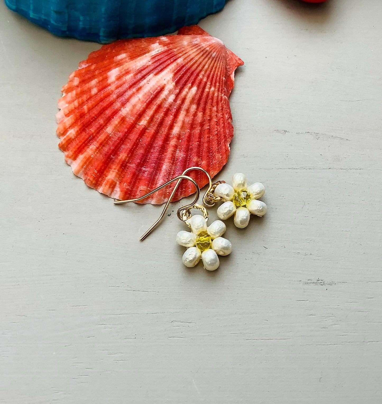 Miyuki Pearl Daisy Earrings: Swarovski Crystal Center