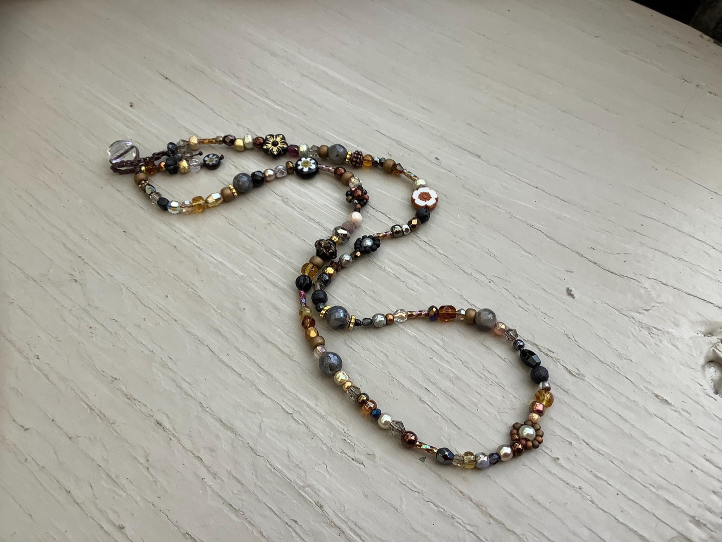 Daisy Pearl Beaded Necklace: Jasper, Amethyst, Agate