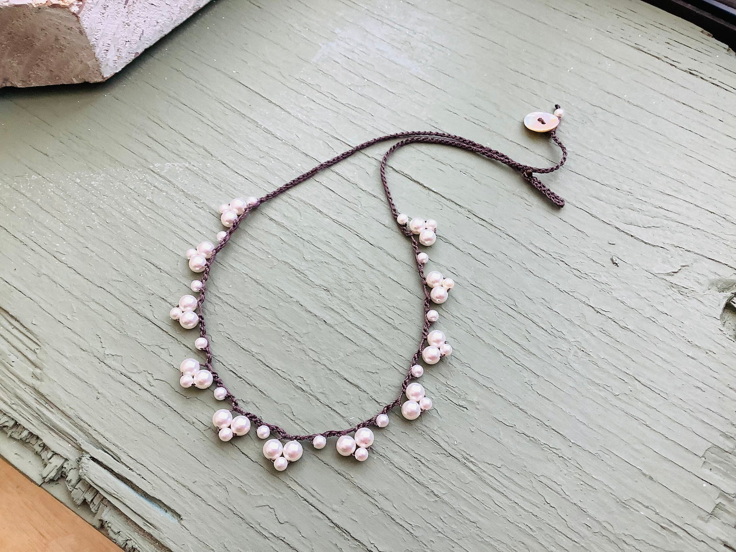 Crystal lace crocheted necklace