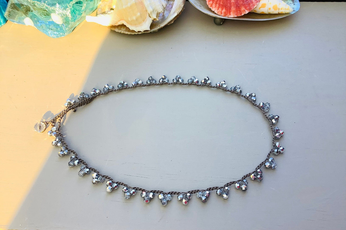 Lace crocheted necklace, boho natural jewelry