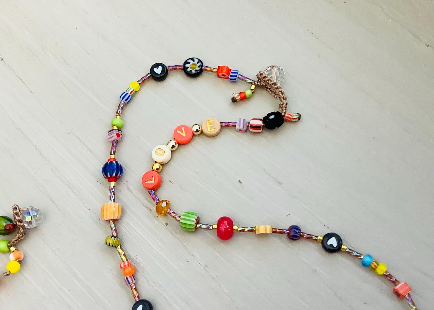 Colorful Gemstone Crystal Necklace: Venetian Ghana Beads, Flower Dangle