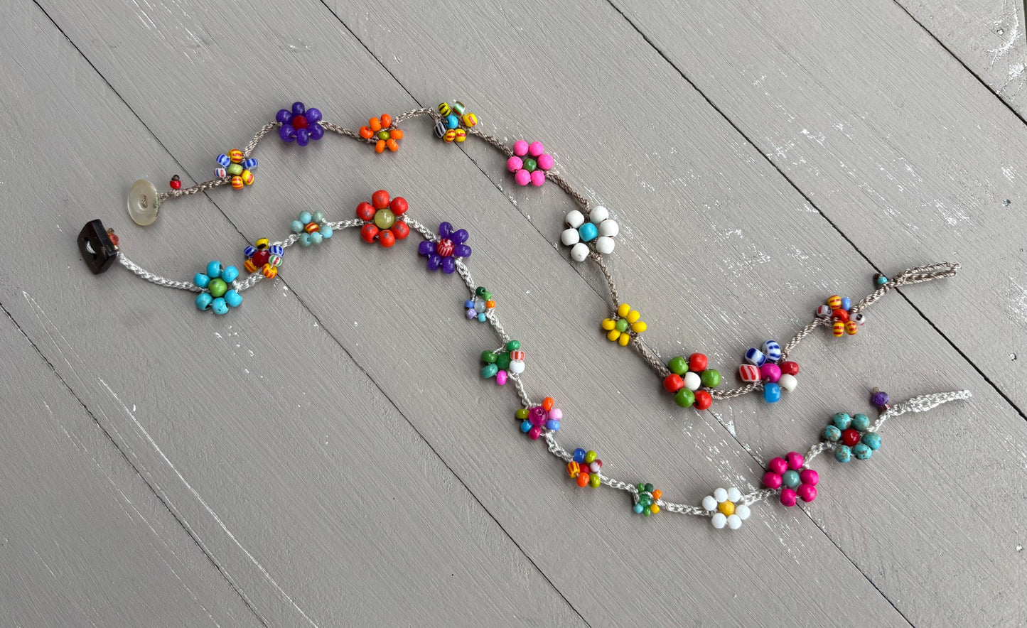 Boho crocheted hippie anklet,  fun flowers