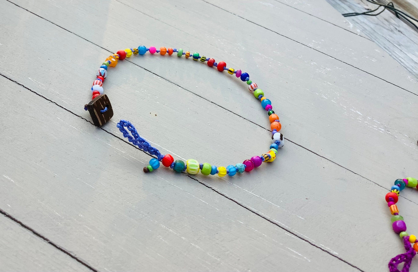 Venetian beaded knotted anklets with coconut button