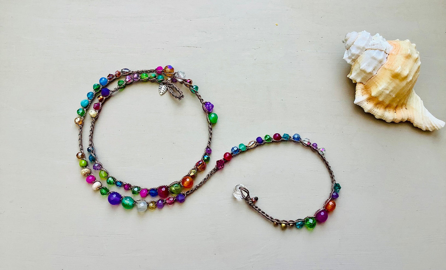 Crocheted Crystal Wrap Bracelet: Boho Beaded Necklace